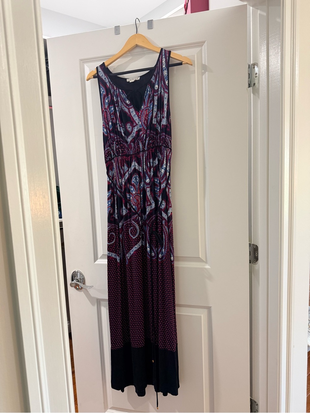 Coldwater Creek Paisley Maxi Dress in Navy and Burgundy
